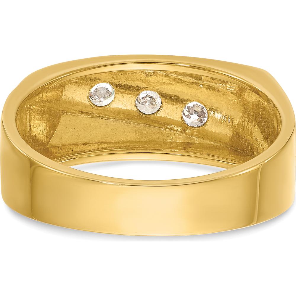 14K Yellow Gold 3-Stone Men's Diamond Ring with Grooved Band and White Rhodium Accents - 1/3 Carats Total Diamond Weight by IBGoodman