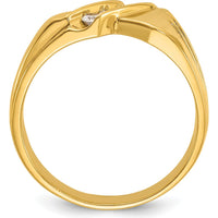 14K Yellow Gold 3-Stone Men's Diamond Ring with Polished Grooved Band - 1/5 Carat Total Diamond Weight by IBGoodman