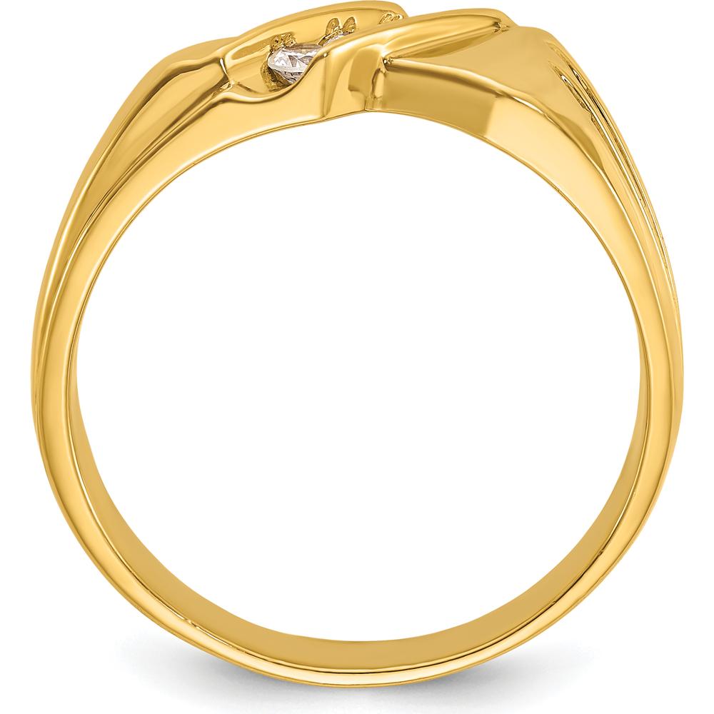 14K Yellow Gold 3-Stone Men's Diamond Ring with Polished Grooved Band - 1/5 Carat Total Diamond Weight by IBGoodman