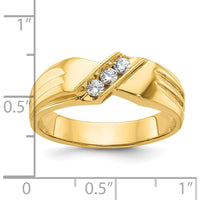14K Yellow Gold 3-Stone Men's Diamond Ring with Polished Grooved Band - 1/5 Carat Total Diamond Weight by IBGoodman