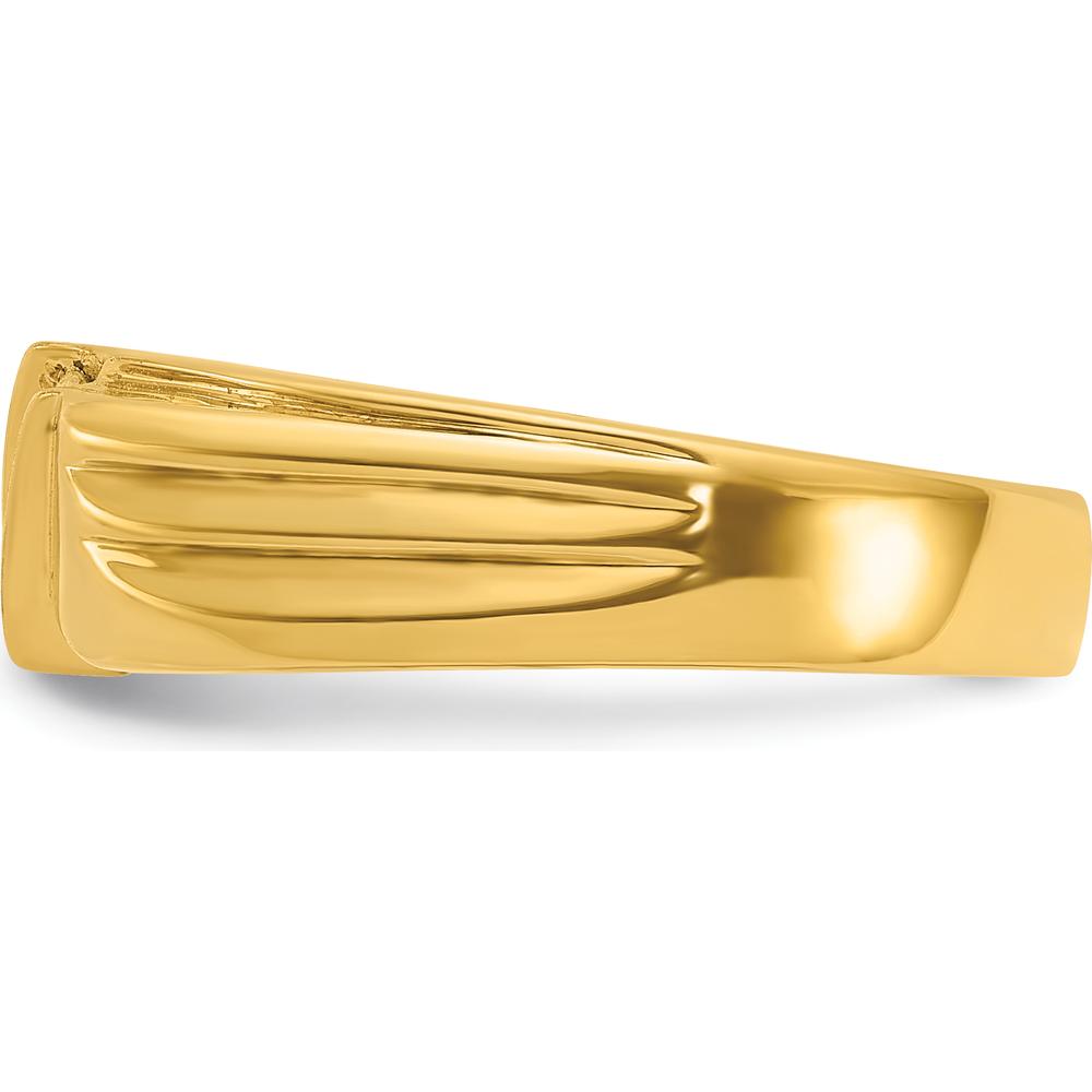14K Yellow Gold 3-Stone Men's Diamond Ring with Polished Grooved Band - 1/5 Carat Total Diamond Weight by IBGoodman