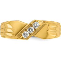 14K Yellow Gold 3-Stone Men's Diamond Ring with Polished Grooved Band - 1/5 Carat Total Diamond Weight by IBGoodman