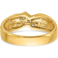 14K Yellow Gold 3-Stone Men's Diamond Ring with Polished Grooved Band - 1/5 Carat Total Diamond Weight by IBGoodman