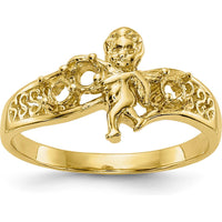 14K Yellow Gold 3-Stone Mother's Ring with Angel Motif and Polished Band by Oro Pregiato