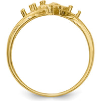 14K Yellow Gold 3-Stone Mother's Ring with Angel Motif and Polished Band by Oro Pregiato