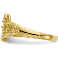 14K Yellow Gold 3-Stone Mother's Ring with Angel Motif and Polished Band by Oro Pregiato