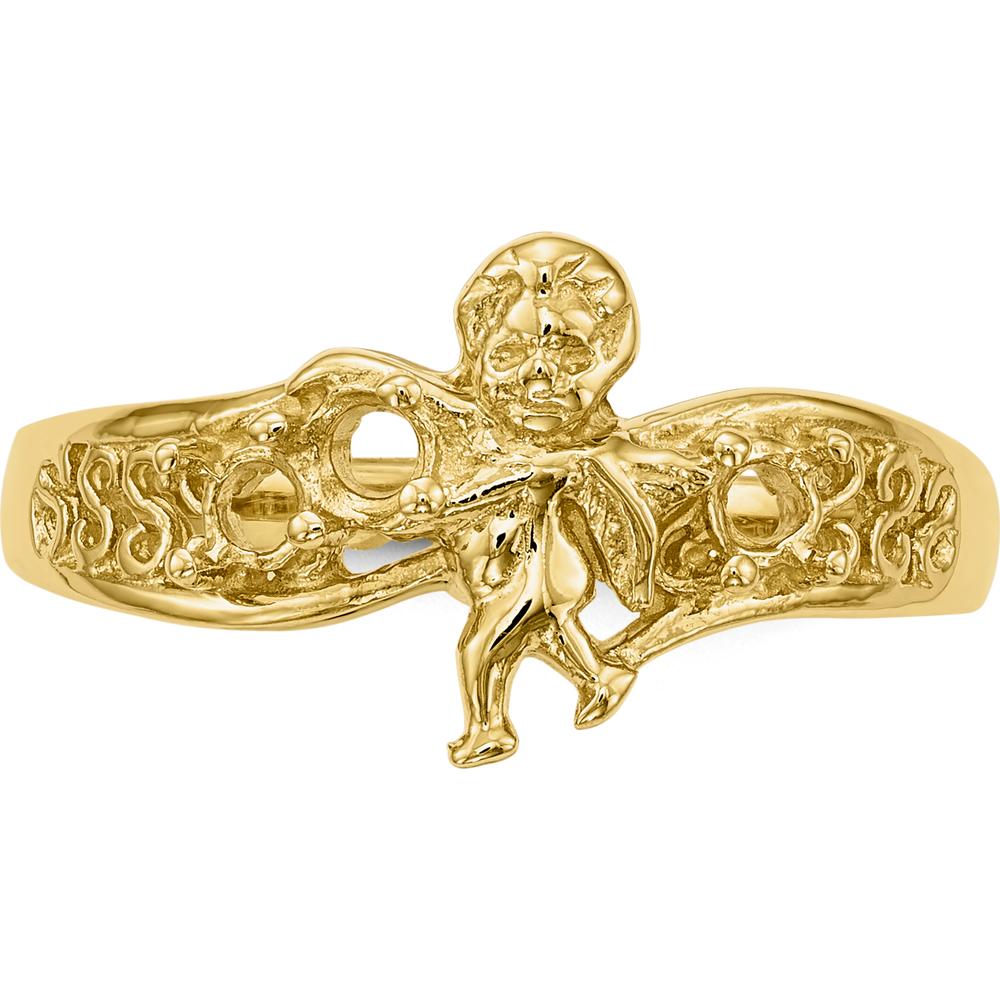 14K Yellow Gold 3-Stone Mother's Ring with Angel Motif and Polished Band by Oro Pregiato