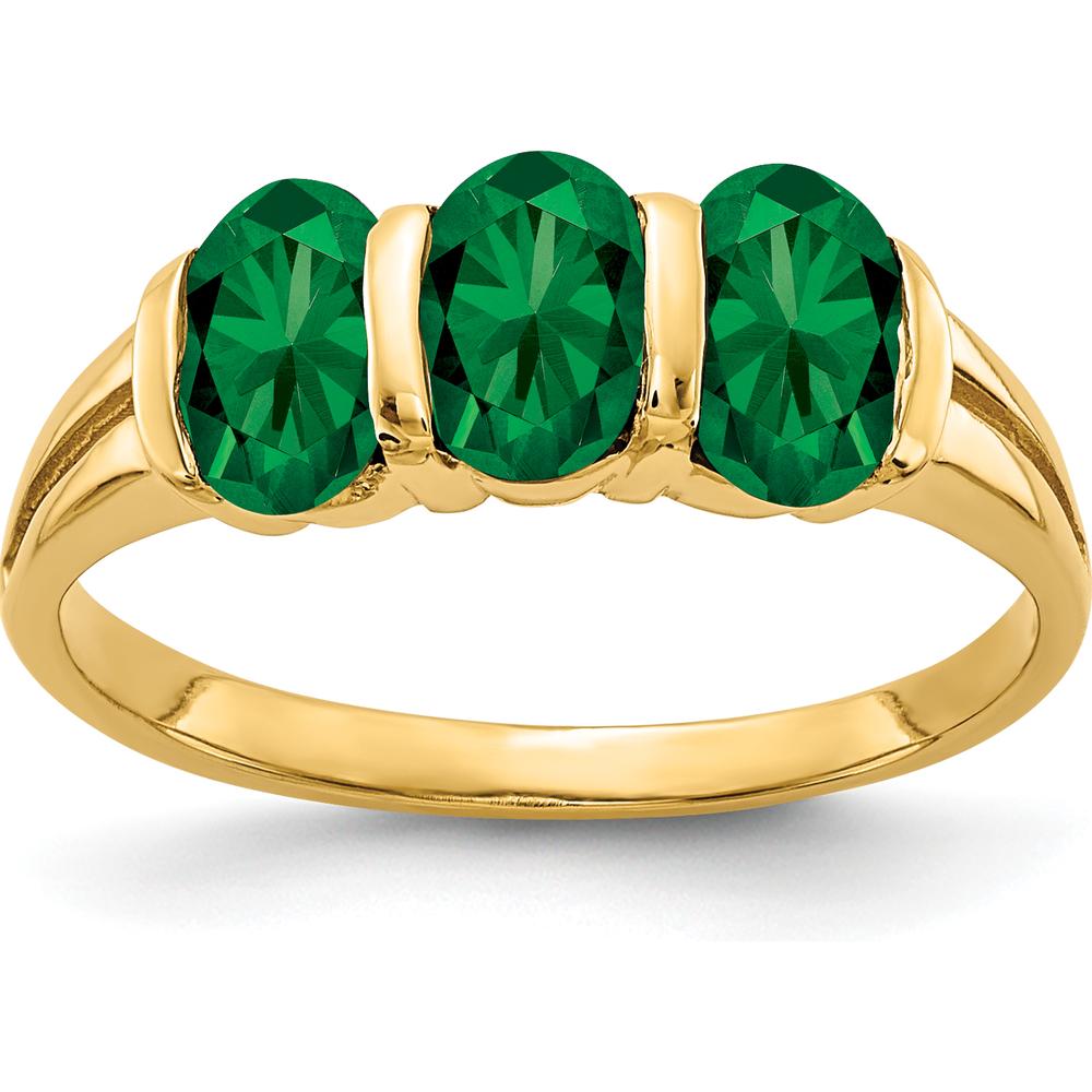 14K Yellow Gold 3-Stone Mount St. Helens Ring with Faceted Oval Green Helenite - 1.5 Carat Total Gemstone Weight by Monteluci Fine Jewelry