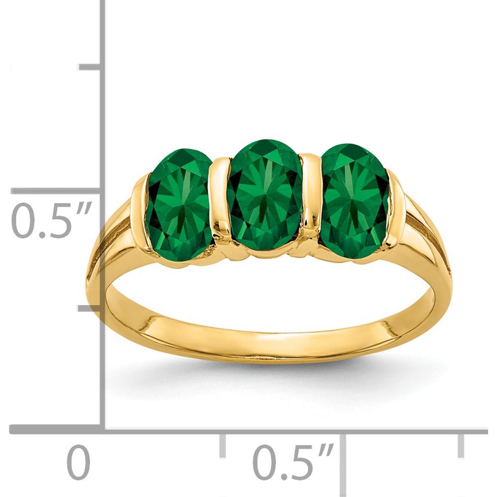 14K Yellow Gold 3-Stone Mount St. Helens Ring with Faceted Oval Green Helenite - 1.5 Carat Total Gemstone Weight by Monteluci Fine Jewelry