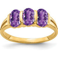 14K Yellow Gold 3-Stone Oval Amethyst Ring - 0.42 Carat Total Weight by Monteluci Fine Jewelry