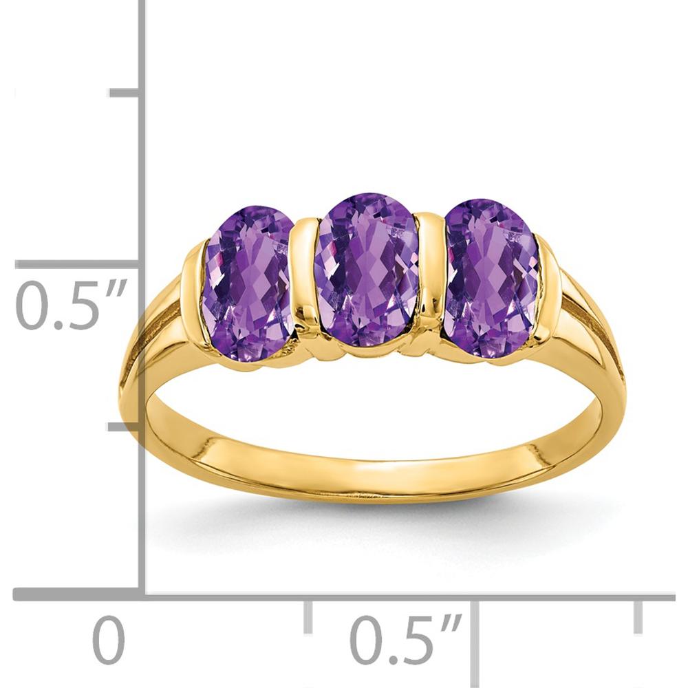 14K Yellow Gold 3-Stone Oval Amethyst Ring - 0.42 Carat Total Weight by Monteluci Fine Jewelry