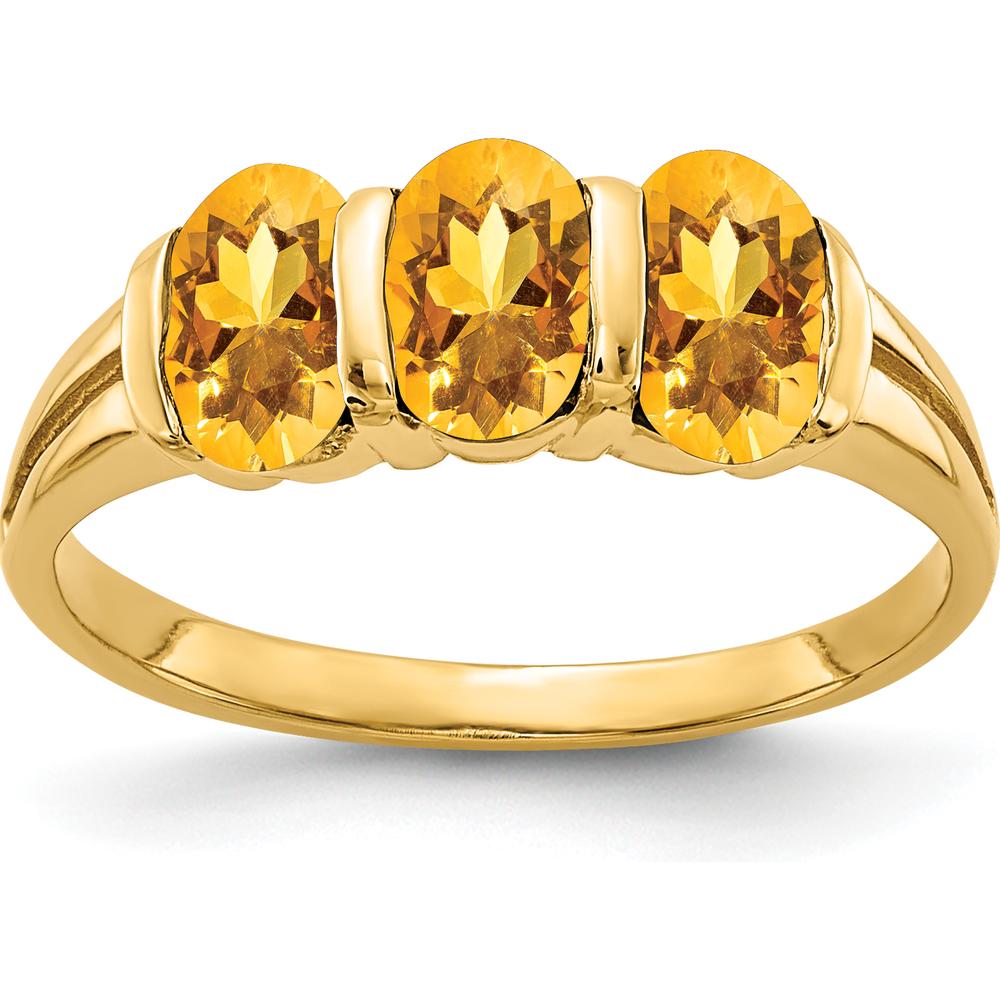 14K Yellow Gold 3-Stone Oval Citrine Ring - 0.40 Carat Total Citrine Weight by Monteluci Fine Jewelry