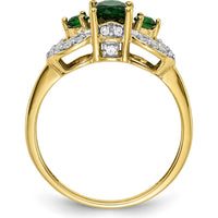 14K Yellow Gold 3-Stone Oval Emerald and Diamond Ring - 0.645 Carat Total Emerald Weight, 0.06 Carat Total Diamond Weight by 0
