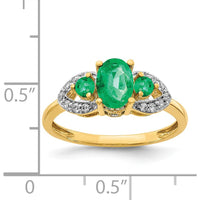 14K Yellow Gold 3-Stone Oval Emerald and Diamond Ring - 0.645 Carat Total Emerald Weight, 0.06 Carat Total Diamond Weight by 0
