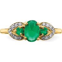 14K Yellow Gold 3-Stone Oval Emerald and Diamond Ring - 0.645 Carat Total Emerald Weight, 0.06 Carat Total Diamond Weight by 0