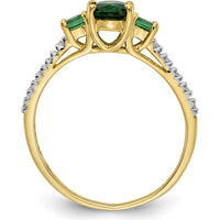 14K Yellow Gold 3-Stone Oval Emerald and Diamond Ring - 0.806 Carat Oval Emerald and 0.05 Carat Total Diamond Weight by 0