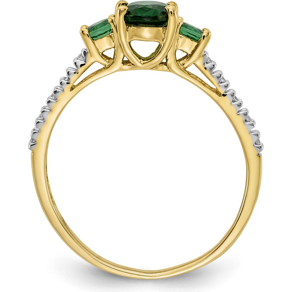 14K Yellow Gold 3-Stone Oval Emerald and Diamond Ring - 0.806 Carat Oval Emerald and 0.05 Carat Total Diamond Weight by 0