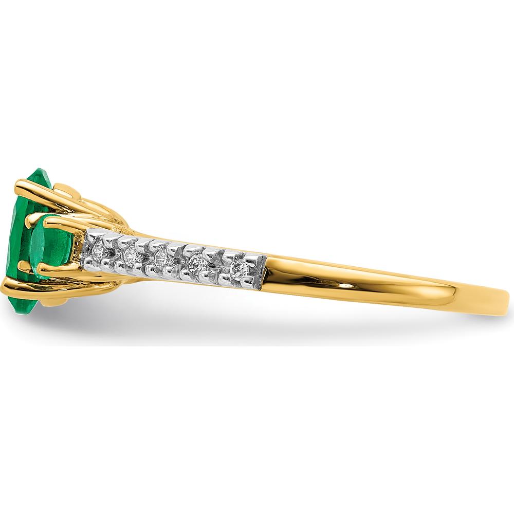 14K Yellow Gold 3-Stone Oval Emerald and Diamond Ring - 0.806 Carat Oval Emerald and 0.05 Carat Total Diamond Weight by 0