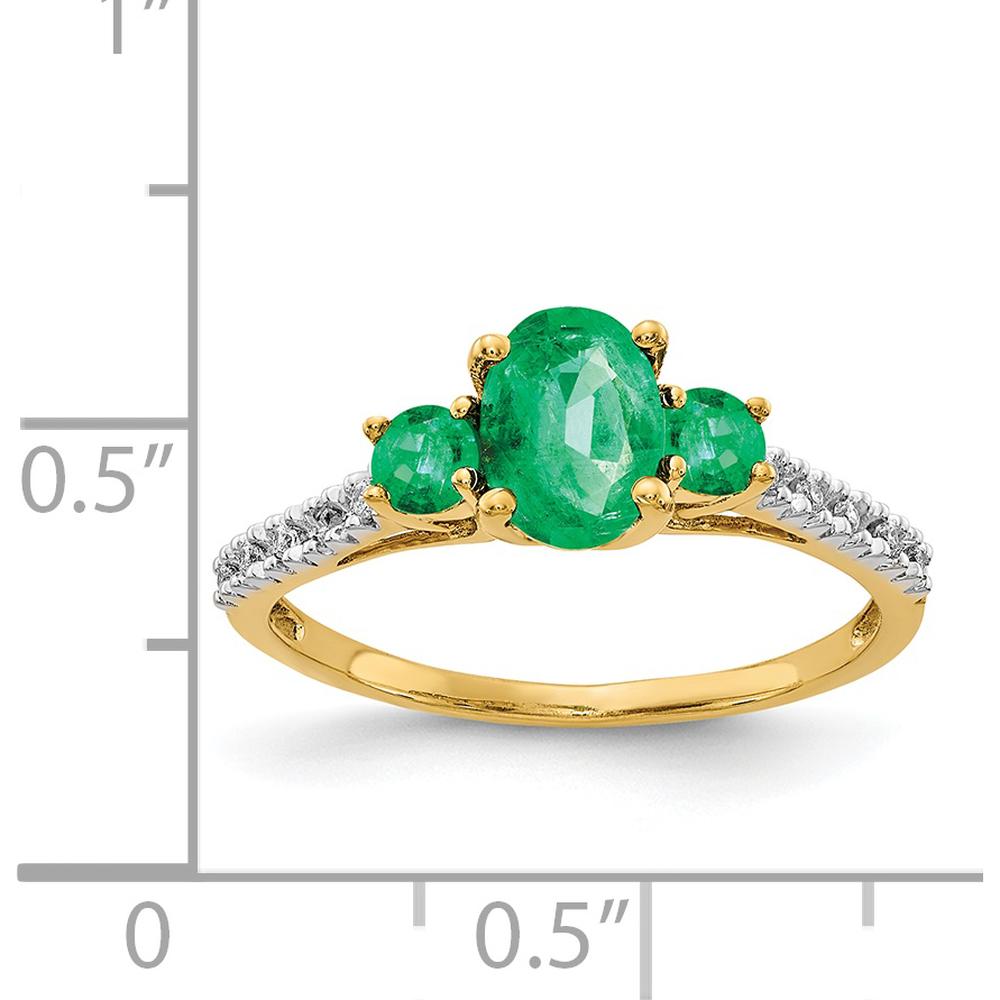 14K Yellow Gold 3-Stone Oval Emerald and Diamond Ring - 0.806 Carat Oval Emerald and 0.05 Carat Total Diamond Weight by 0