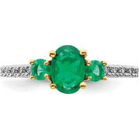 14K Yellow Gold 3-Stone Oval Emerald and Diamond Ring - 0.806 Carat Oval Emerald and 0.05 Carat Total Diamond Weight by 0