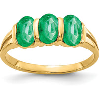 14K Yellow Gold 3-Stone Oval Emerald Ring - 1.26 Carat Total Gem Weight by Monteluci Fine Jewelry