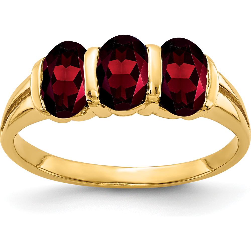 14K Yellow Gold 3-Stone Oval Garnet Ring - 0.60 Carat Total Garnet Weight by Monteluci Fine Jewelry