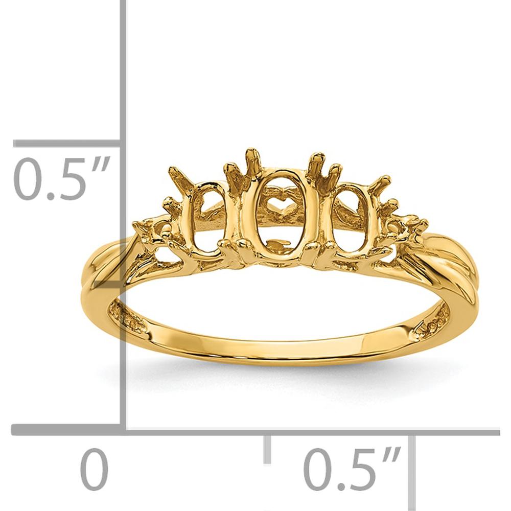14K Yellow Gold 3-Stone Oval Gemstone Ring Mounting for 6x4mm and 5x3mm Stones by Monteluci Fine Jewelry