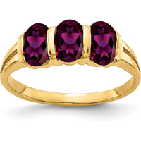 14K Yellow Gold 3-Stone Oval Rhodolite Garnet Ring - 0.57 Carat Total Garnet Weight by Monteluci Fine Jewelry