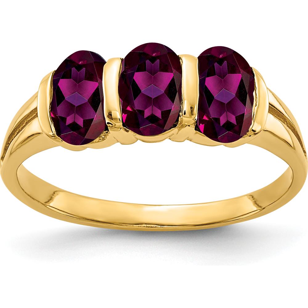 14K Yellow Gold 3-Stone Oval Rhodolite Garnet Ring - 0.57 Carat Total Garnet Weight by Monteluci Fine Jewelry