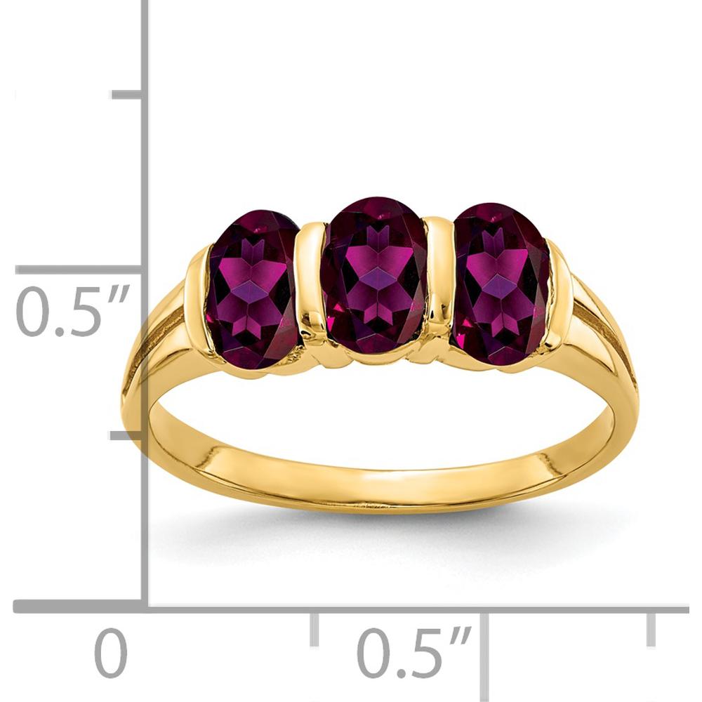 14K Yellow Gold 3-Stone Oval Rhodolite Garnet Ring - 0.57 Carat Total Garnet Weight by Monteluci Fine Jewelry