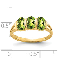 14K Yellow Gold 3-Stone Peridot Ring with Oval Cut Faceted Green Stones - 0.450 Carat Total Gemstone Weight by Monteluci Fine Jewelry