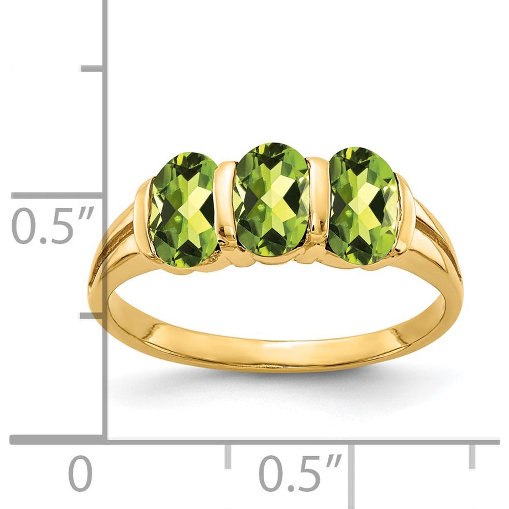 14K Yellow Gold 3-Stone Peridot Ring with Oval Cut Faceted Green Stones - 0.450 Carat Total Gemstone Weight by Monteluci Fine Jewelry