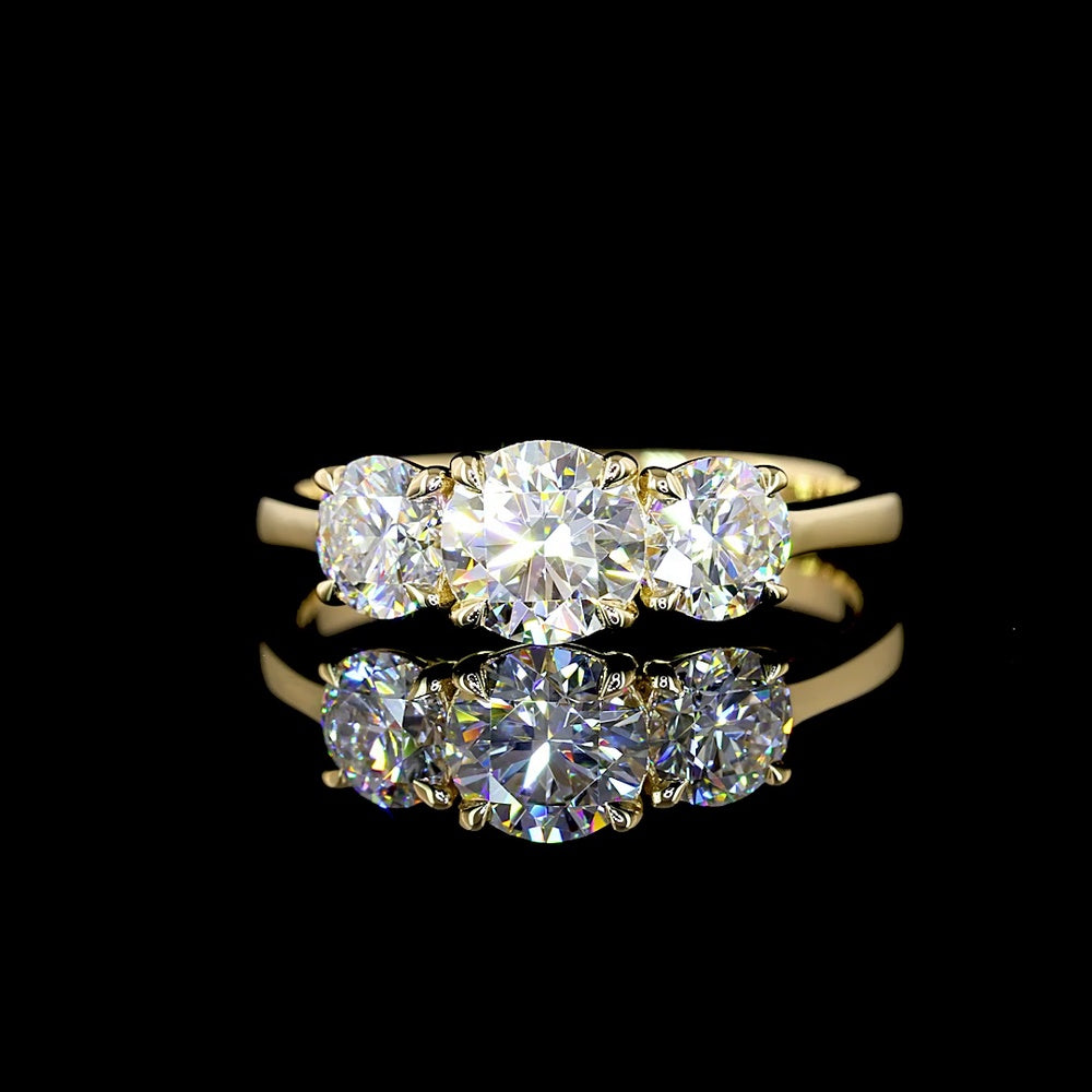 14K Yellow Gold 3-Stone Ring with 0.73 Carat Round Brilliant Center Lab Diamond and 0.67 Carat Side Stones - Total 1.40 Carats - Covaloro Fine Jewelry