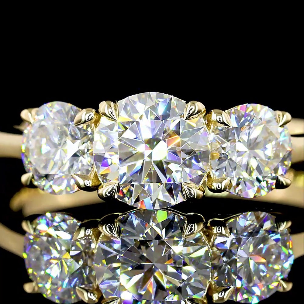 14K Yellow Gold 3-Stone Ring with 0.73 Carat Round Brilliant Center Lab Diamond and 0.67 Carat Side Stones - Total 1.40 Carats - Covaloro Fine Jewelry