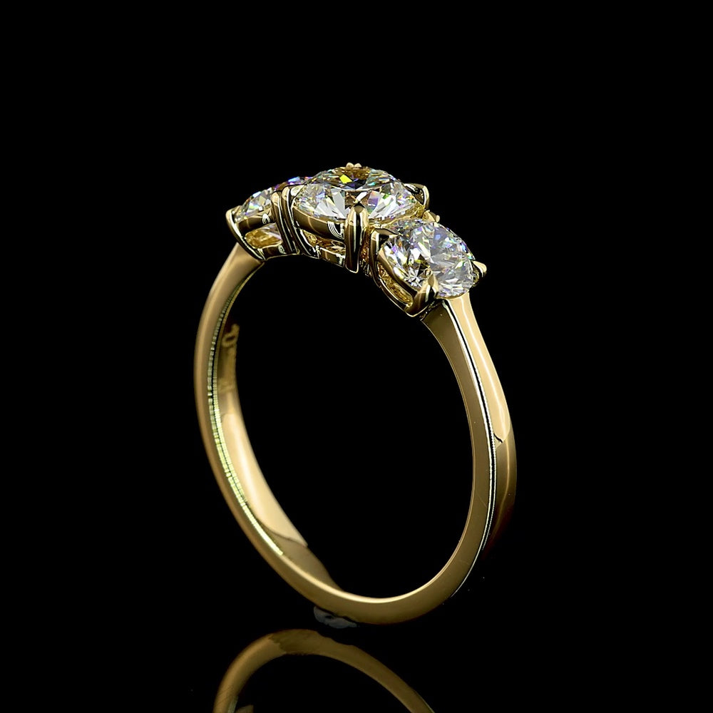 14K Yellow Gold 3-Stone Ring with 0.73 Carat Round Brilliant Center Lab Diamond and 0.67 Carat Side Stones - Total 1.40 Carats - Covaloro Fine Jewelry