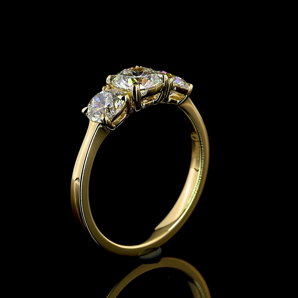 14K Yellow Gold 3-Stone Ring with 0.73 Carat Round Brilliant Center Lab Diamond and 0.67 Carat Side Stones - Total 1.40 Carats - Covaloro Fine Jewelry