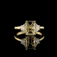 14K Yellow Gold 3-Stone Ring with 2.05 Carats Emerald Cut Lab Diamond and 0.64 Carats Trapezoid Side Stones - 2.69 Carats Total Diamond Weight - Covaloro Fine Jewelry