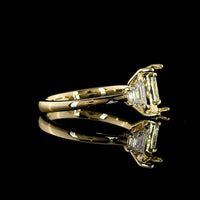 14K Yellow Gold 3-Stone Ring with 2.05 Carats Emerald Cut Lab Diamond and 0.64 Carats Trapezoid Side Stones - 2.69 Carats Total Diamond Weight - Covaloro Fine Jewelry