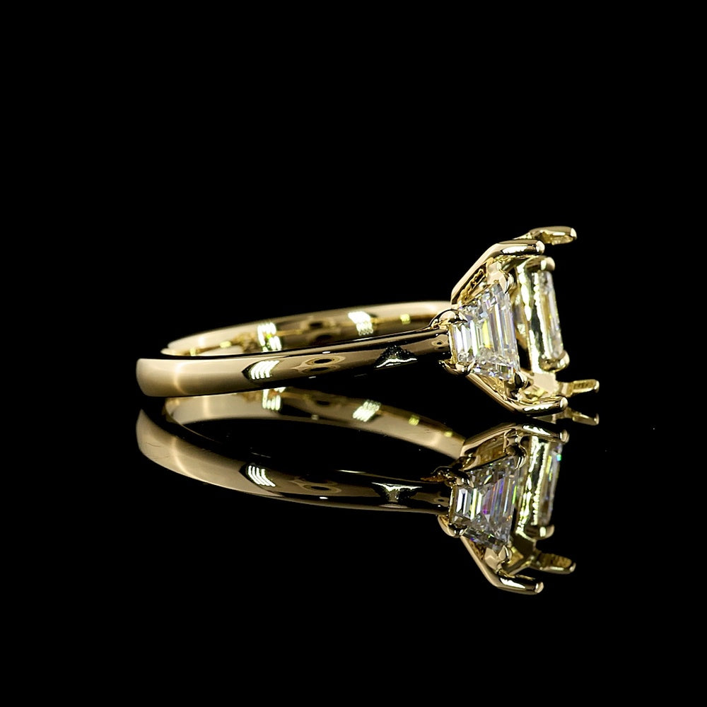 14K Yellow Gold 3-Stone Ring with 2.05 Carats Emerald Cut Lab Diamond and 0.64 Carats Trapezoid Side Stones - 2.69 Carats Total Diamond Weight - Covaloro Fine Jewelry