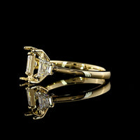 14K Yellow Gold 3-Stone Ring with 2.05 Carats Emerald Cut Lab Diamond and 0.64 Carats Trapezoid Side Stones - 2.69 Carats Total Diamond Weight - Covaloro Fine Jewelry