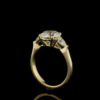 14K Yellow Gold 3-Stone Ring with 2.27 Carats Round Brilliant E VVS2 Lab Diamond and 0.44 Carats Pear Shape Side Stones - 2.71 Total Carat Weight - Covaloro Fine Jewelry