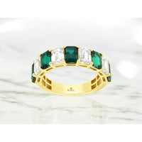 14K Yellow Gold 3-Stone Ring with 2.30 Carat Lab Grown Emerald and 2 Carat Lab Grown Diamonds - Royal Jewelry
