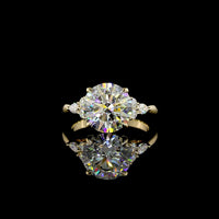 14K Yellow Gold 3-Stone Ring with 2.51 Carats Round Brilliant Cut Lab Diamond, Marquise and Round Side Diamonds - 2.76 Carats Total Diamond Weight - Covaloro Fine Jewelry