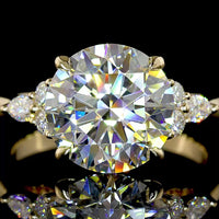 14K Yellow Gold 3-Stone Ring with 2.51 Carats Round Brilliant Cut Lab Diamond, Marquise and Round Side Diamonds - 2.76 Carats Total Diamond Weight - Covaloro Fine Jewelry