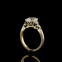 14K Yellow Gold 3-Stone Ring with 2.51 Carats Round Brilliant Cut Lab Diamond, Marquise and Round Side Diamonds - 2.76 Carats Total Diamond Weight - Covaloro Fine Jewelry