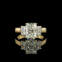 14K Yellow Gold 3-Stone Ring with 2.52 Carats Radiant Cut Lab Diamond Center and Matching Radiant Side Stones - 3.71 Carats Total Diamond Weight - Covaloro Fine Jewelry