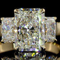 14K Yellow Gold 3-Stone Ring with 2.52 Carats Radiant Cut Lab Diamond Center and Matching Radiant Side Stones - 3.71 Carats Total Diamond Weight - Covaloro Fine Jewelry