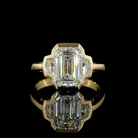 14K Yellow Gold 3-Stone Ring with 3.02 Carat Emerald Cut Lab Diamond and Side Stones - 3.40 Carat Total Diamond Weight, GIA Certified - Covaloro Fine Jewelry