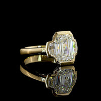 14K Yellow Gold 3-Stone Ring with 3.02 Carat Emerald Cut Lab Diamond and Side Stones - 3.40 Carat Total Diamond Weight, GIA Certified - Covaloro Fine Jewelry