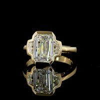 14K Yellow Gold 3-Stone Ring with 3.02 Carat Emerald Cut Lab Diamond and Side Stones - 3.40 Carat Total Diamond Weight, GIA Certified - Covaloro Fine Jewelry